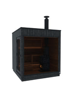Thermasol Nordic Misty Large outdoor sauna, left door, wood-burning heater with chimney