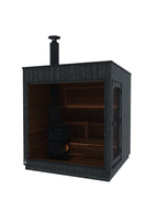 Thermasol Nordic Misty Large outdoor sauna, right door, wood-burning heater with chimney