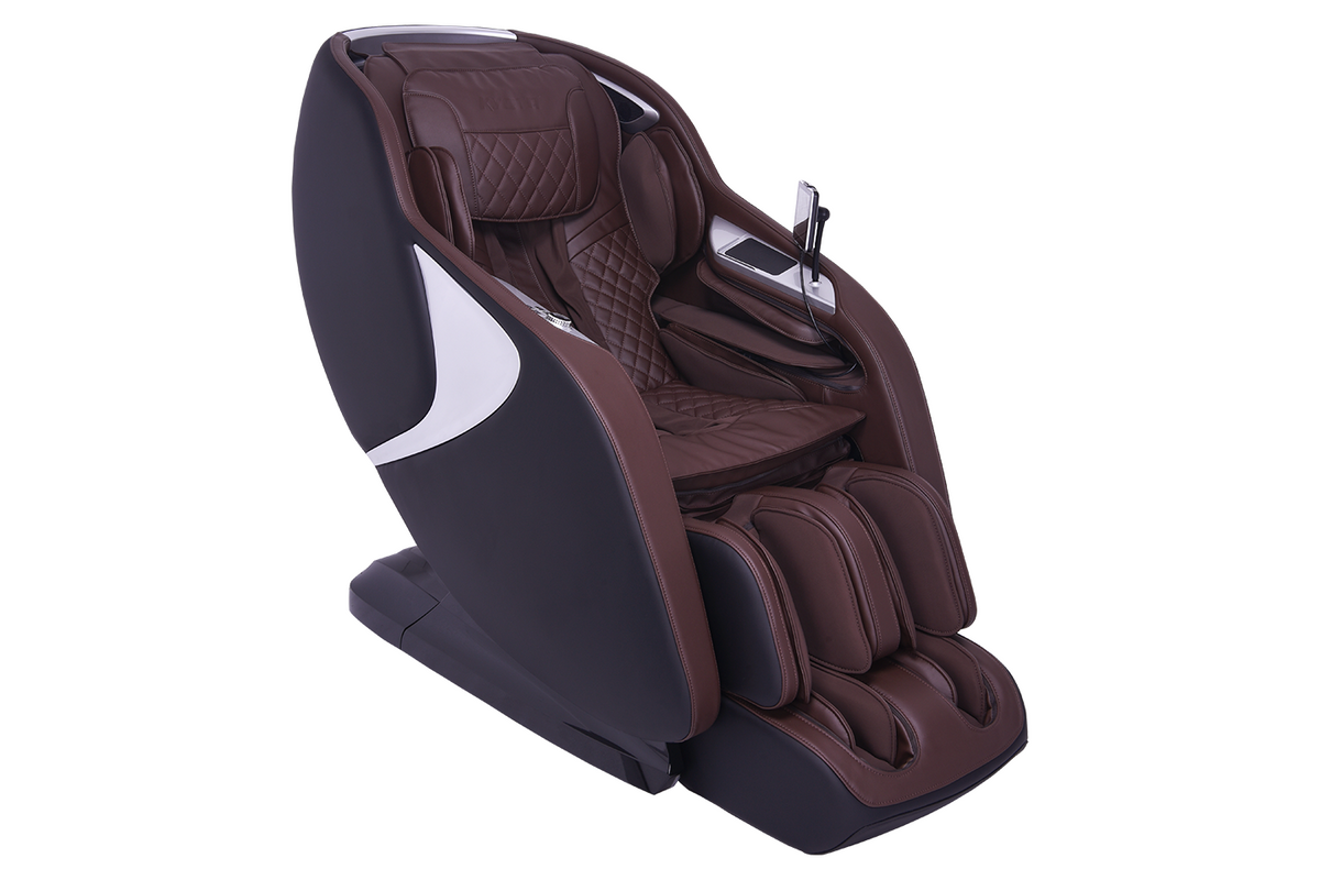 Kyota Joubu M880 4D massage chair in Black/Dark Brown, front three-quarter view