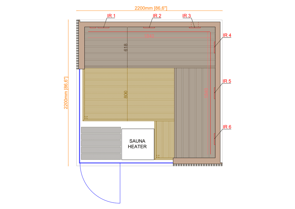 Thermasol Aalto indoor sauna, floor plan