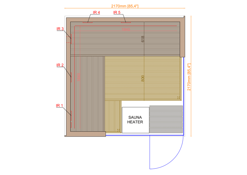 Thermasol Astra indoor sauna, floor plan