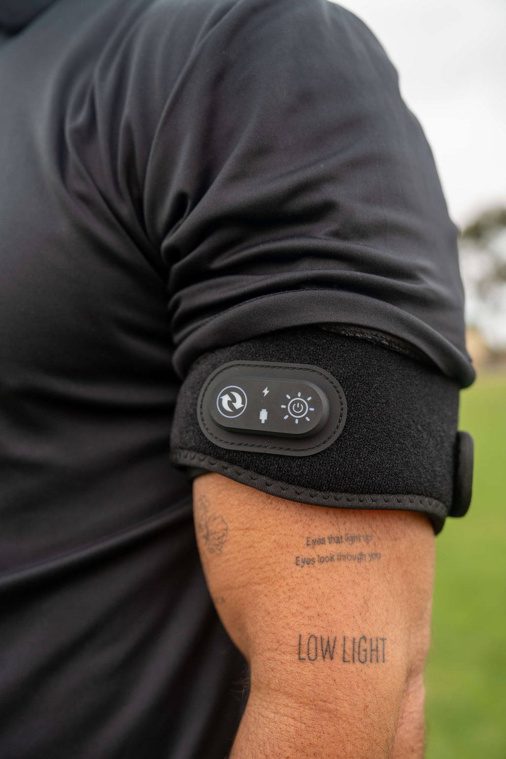 Close view of the Renew Wrap controller on an upper arm