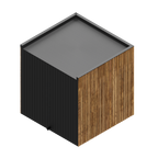 Thermasol Spectra outdoor sauna, exterior view with vertical wood cladding and flat roof