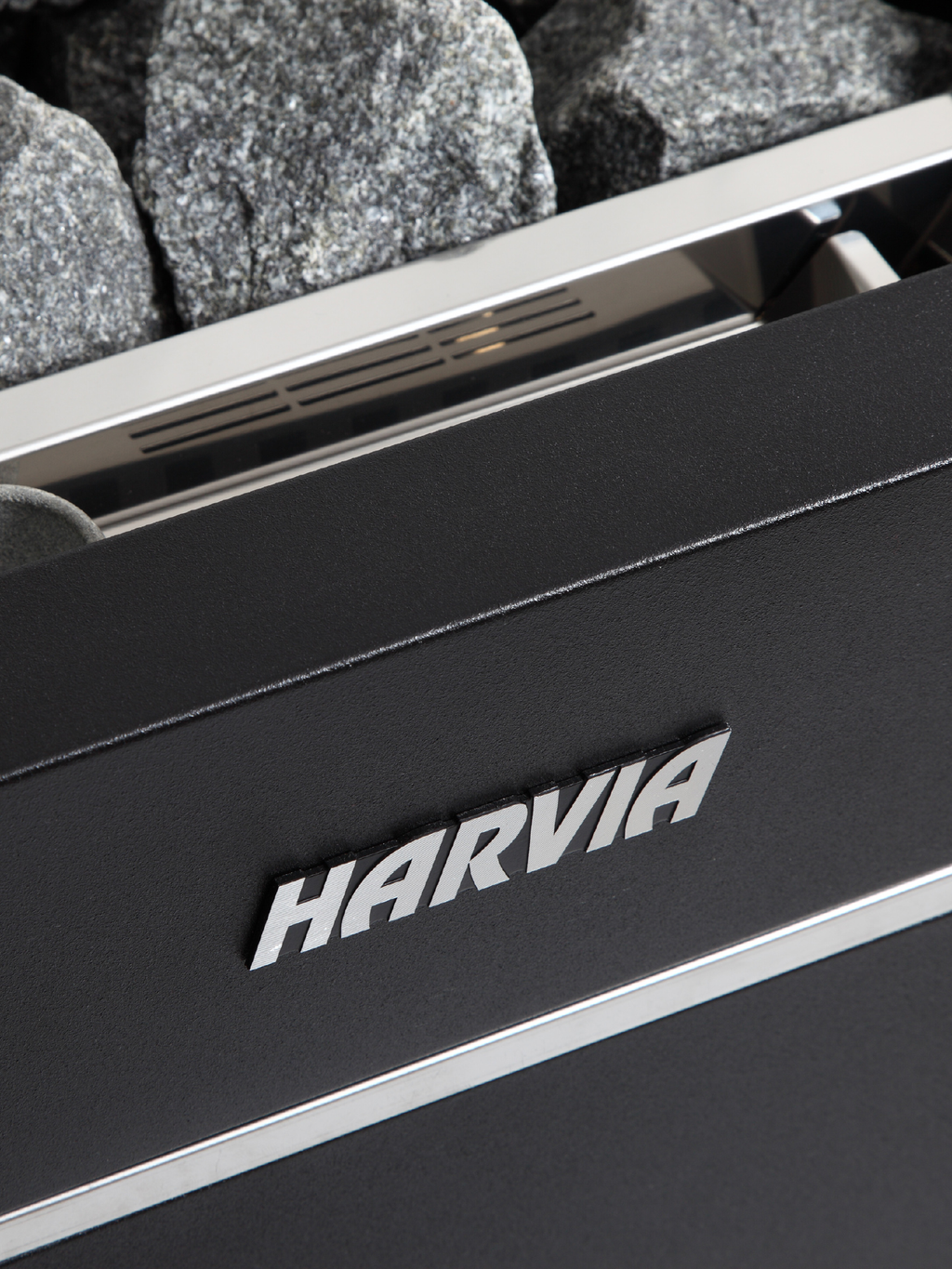 Harvia Virta heater with sauna stones, close-up