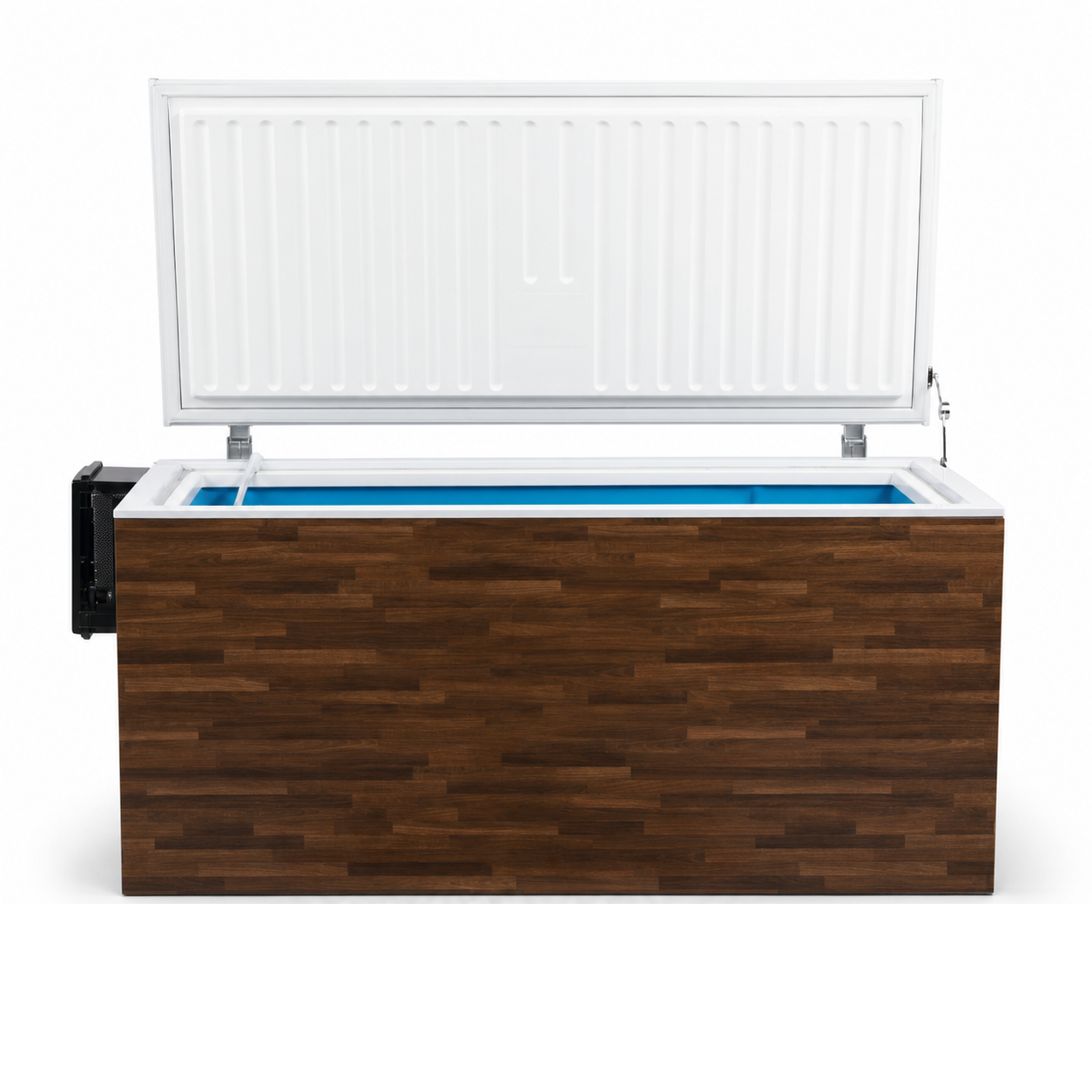 Fire All-In-One cold plunge tub in Saunaskin finish on white studio background