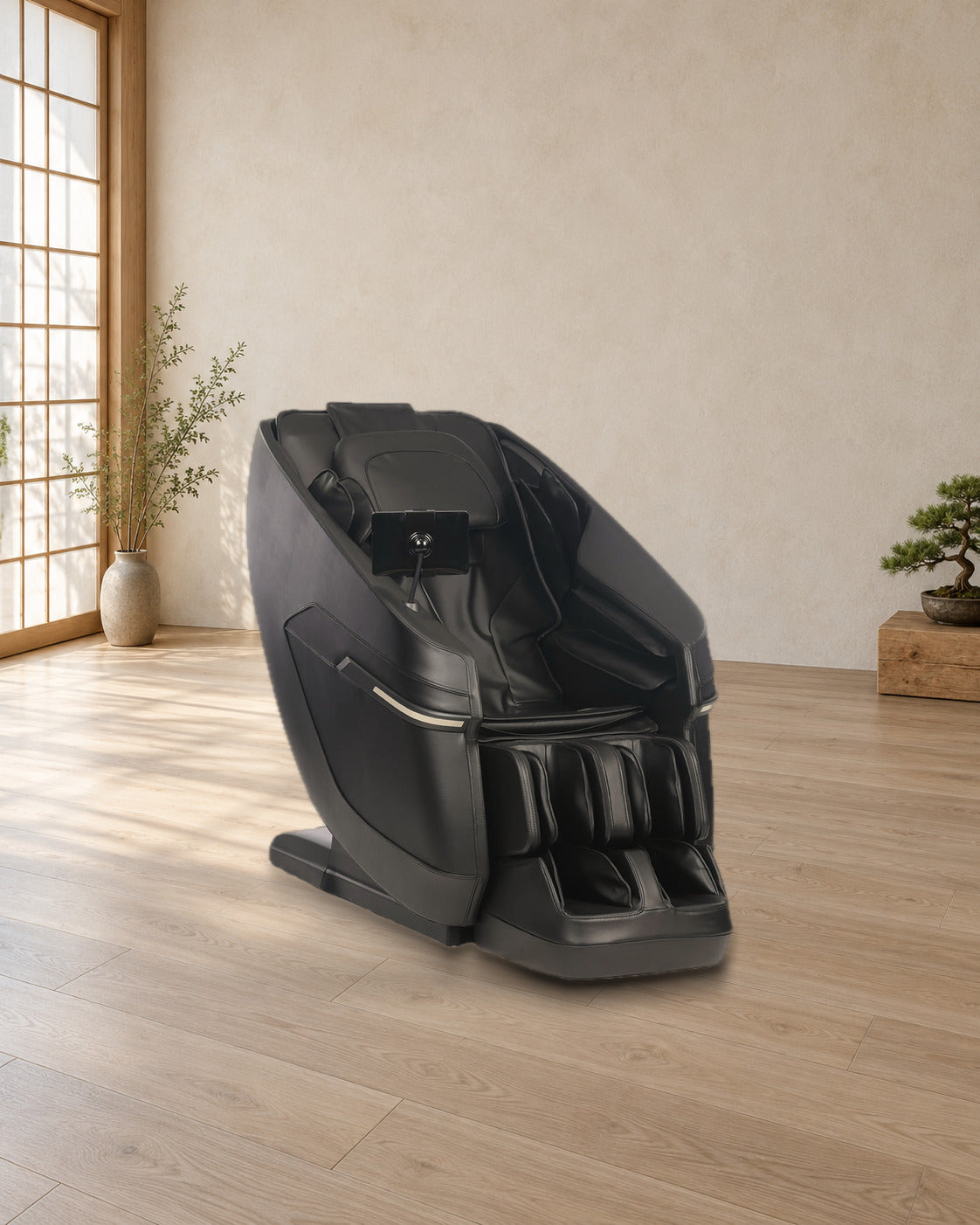 Kyota Zenyu M338 in Black in a bright minimalist room (illustrative room, real chair photograph)