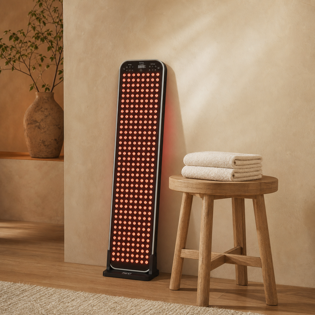 Renew Red Light Large panel glowing in a home studio recovery corner