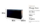 Plunge Zero Residential in Black, dimensions: 65 in long, 28.5 in wide, 33 in high with the lid closed; footprint 70 x 35 in with clearance; 180 lb empty, 785 lb filled; standard 120V / 15A GFCI outlet