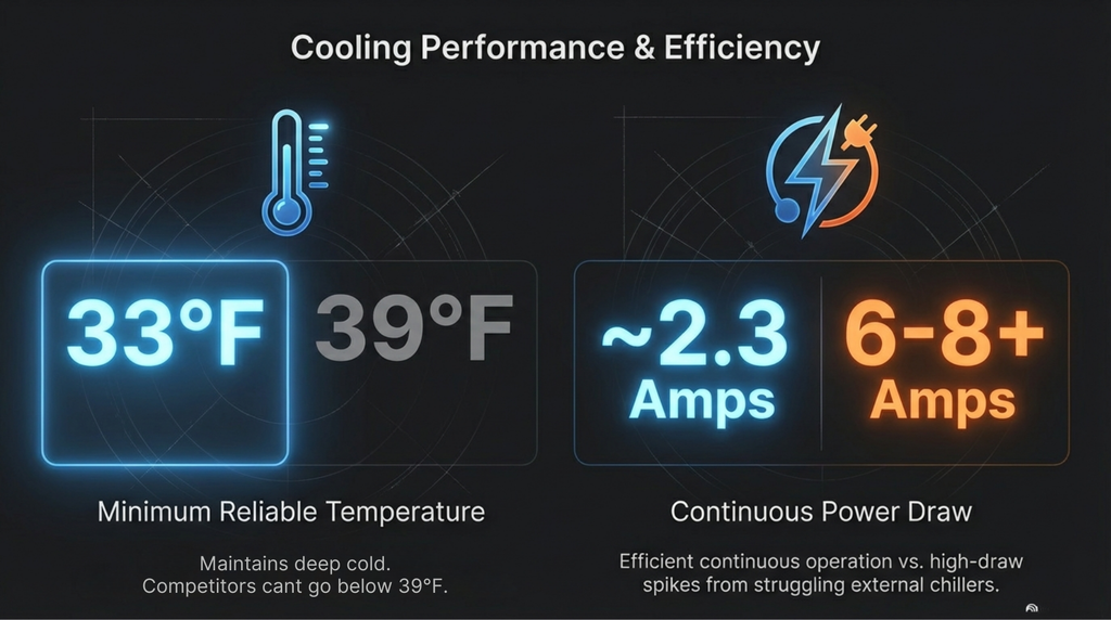 Plunge Zero cooling performance: 32F minimum and efficient power draw
