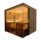 Harvia Lindea View indoor sauna, corner view with glass front